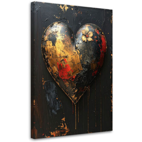 Stampe su Tela, Cuore 3D amore nero e oro, 60x90