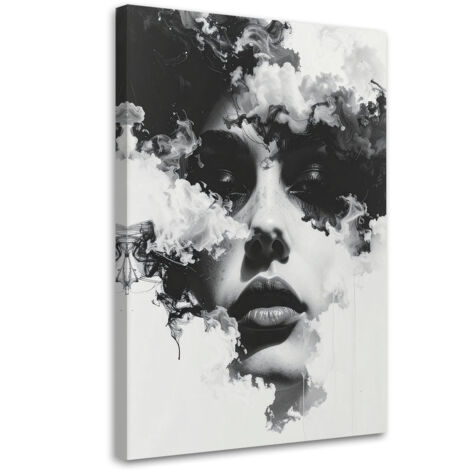 Stampe su Tela, Donna in bianco e nero con effetto fumo, 60x90