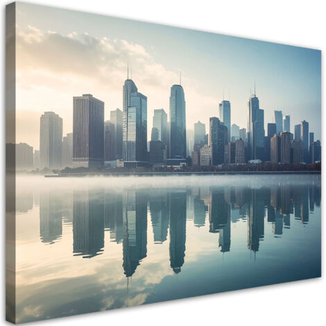 Stampe su Tela, Edifici moderni Città nella nebbia, 60x40
