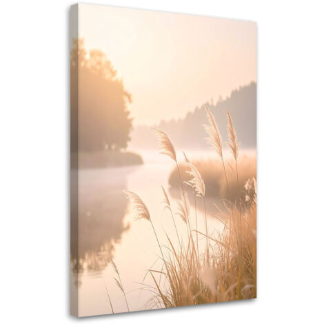 Stampe su Tela, Fiume e foresta nella nebbia in stile boho beige, 30x45