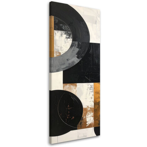 Stampe su Tela, Forme geometriche circolari astratte bianco e nero, 30x90