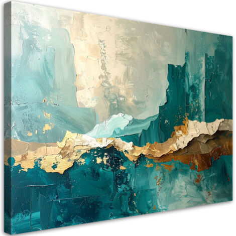 Stampe su Tela, Imitazione pittura astratta verde e oro, 90x60