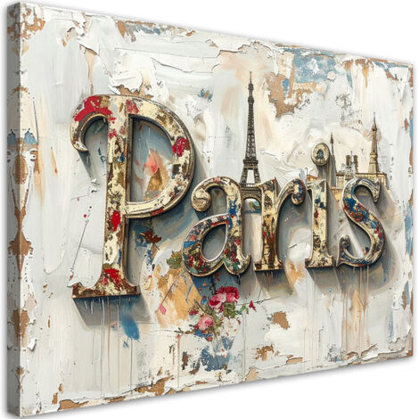 Stampe su Tela, Insegna Parigi Shabby Chic Vintage, 30x20