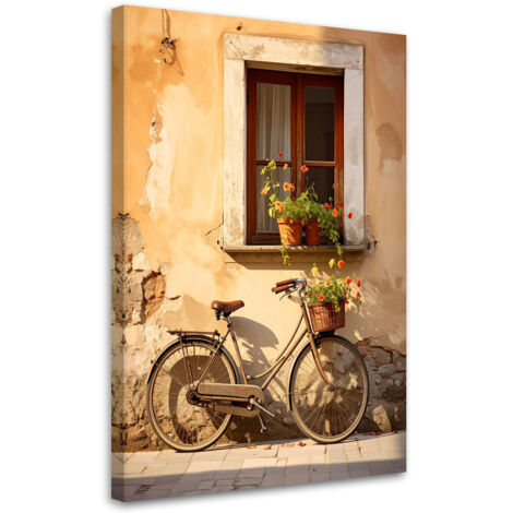 Stampe su Tela, Italia Toscana strada con case e bicicletta d'epoca, 40x60