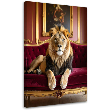 Stampe su Tela, Leone sdraiato su un divano animali glamour, 20x30