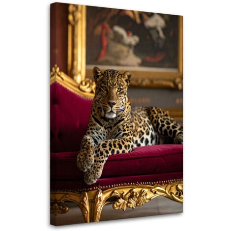 Stampe su Tela, Leopardo sdraiato su un divano animali glamour, 60x90
