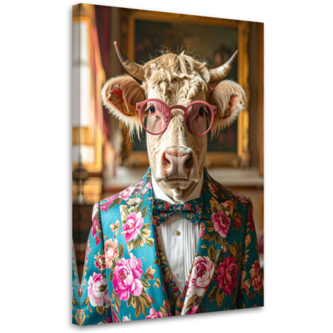 Stampe su Tela, Mucca scozzese in un abito colorato glamour, 60x90