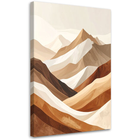 Stampe su Tela, Paesaggio montano in stile boho in beige e marrone, 60x90