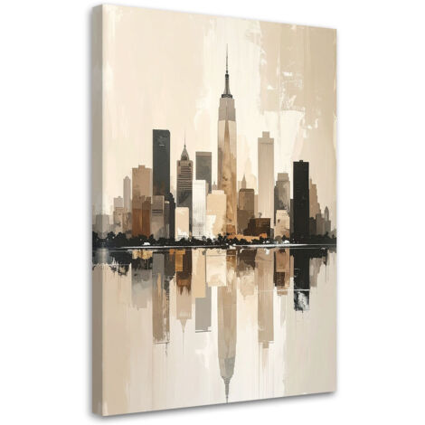 Stampe su Tela, Panorama urbano astratto decorazione moderna nei colori beige e oro, 20x30