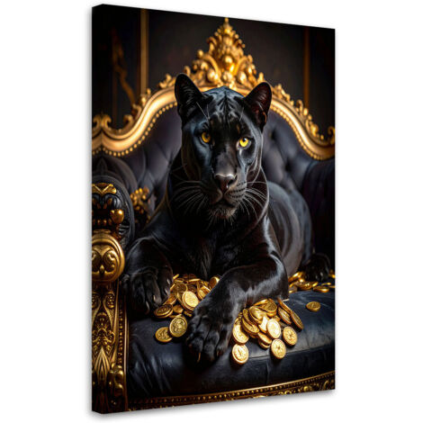 Stampe su Tela, Pantera nera sul divano animali glamour, 40x60