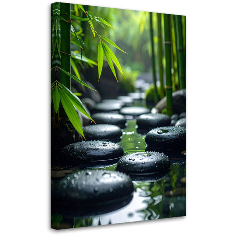 Stampe su Tela, Pietre nere acqua bambù zen spa, 60x90