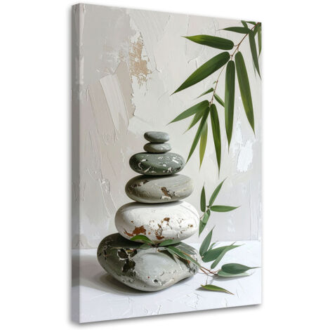 Stampe su Tela, Pietre zen spa foglie di bambù in beige, 60x90