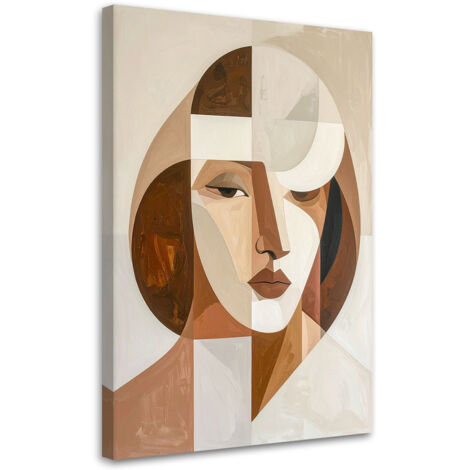 Stampe su Tela, Ritratto artistico astratto di una donna nei colori beige e marrone, 30x45