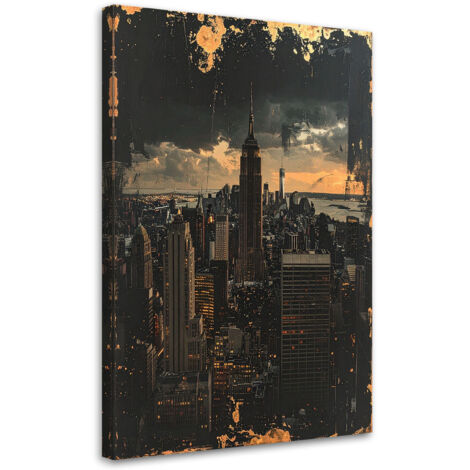Stampe su Tela, Skyline di New York città retrò nero e oro, 60x90