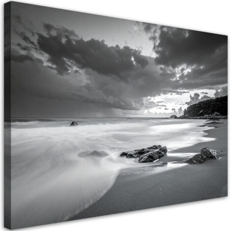 Stampe su Tela, Spiaggia mare paesaggio bianco e nero, 60x40