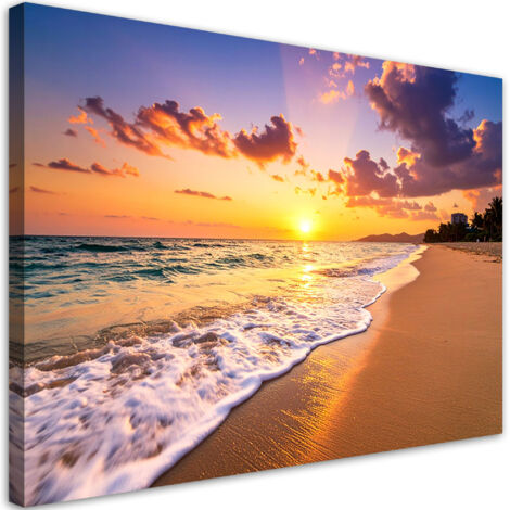 Stampe su Tela, Spiaggia mare paesaggio tramonto, 30x20