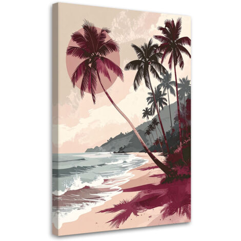 Stampe su Tela, Spiaggia tropicale mare palme in beige, 40x60