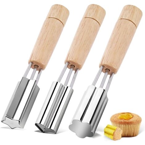 Stampi per cupcake in acciaio inox, set di 3 stampi per cupcake (a forma di cuore, stella e fiore), per cuocere, farcire e decorare torte.