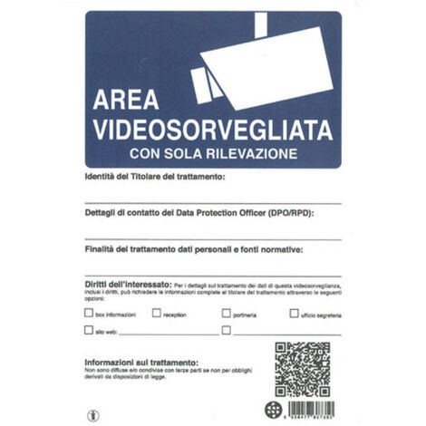 Stamplast Cartello 30x20cm Videosorveglianza con Rilevamento Alluminio