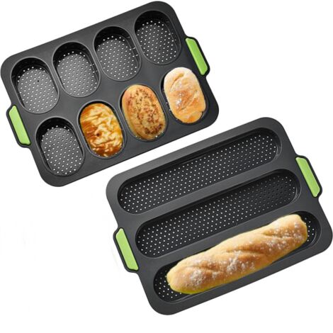 Stampo antiaderente in silicone per baguette, teglia per pane lungo, teglia per baguette per hot dog (grigio, baguette)