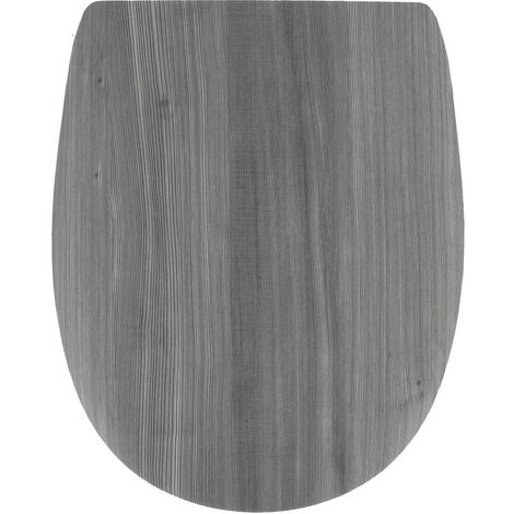 Stampo in legno per sedile wc da 18 pollici a forma piatta con elementi di fissaggio in acciaio inox - aspetto pannellatura grigia - Tendance