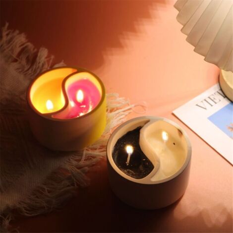 Stampo per candela in silicone a forma di tazza Yinyang, gesso e cemento