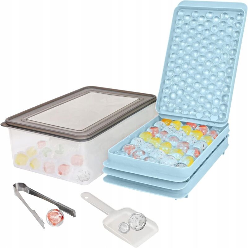 Stampo per palline di ghiaccio con coperchio, contenitore, paletta e pinze