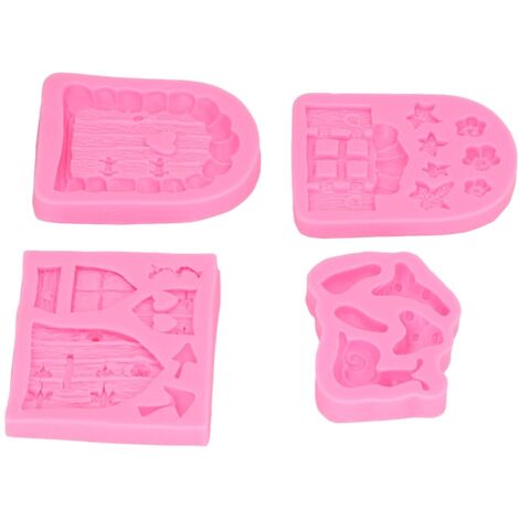 Stampo per porta di casa delle fate, stampo per giardino delle fate, stampo per torta delle fate, 4 pezzi, porta incantata, motivo a fungo e fiore, flessibile per la cottura in casa.
