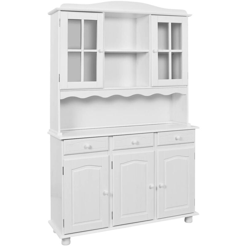 Laurie - Buffet Vaisselier 5 Portes 3 Tiroirs Bois Massif Vernis Blanc