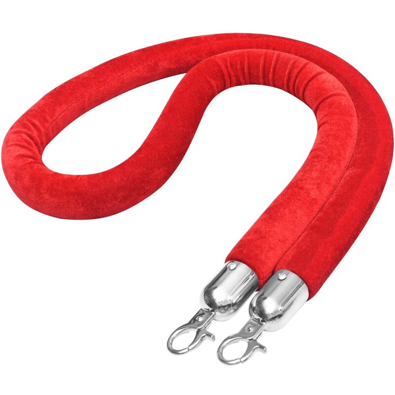 vidaXL Stanchion Stand Rope Red and Silver Velvet - Red