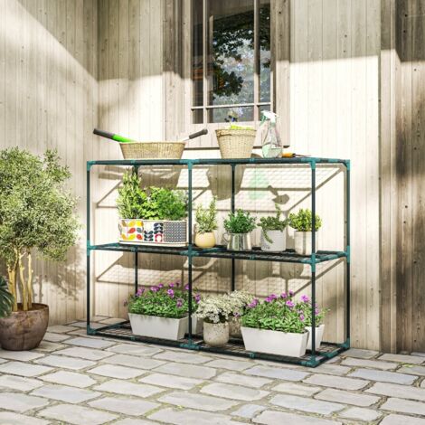 Stand à plantes à 3 niveaux,support fleuri de 100 cm de haut avec étagères,acier à plusieurs niveaux vert foncé