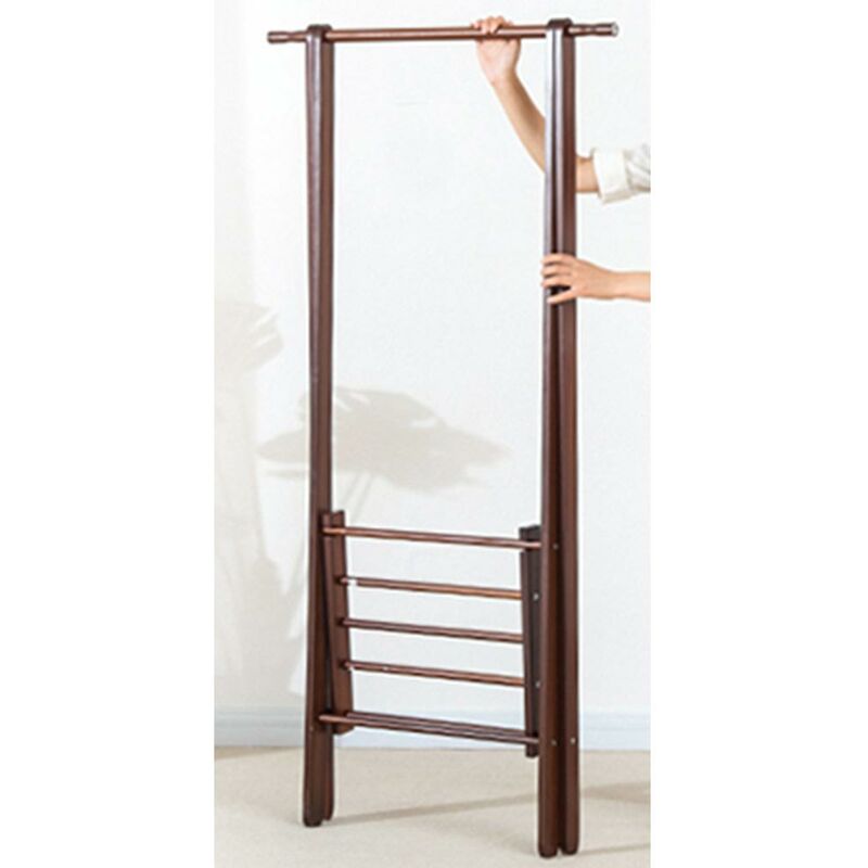 BAKAJI Stand Appendiabiti in Legno MDF Pieghevole Salvaspazio per Camera da Letto Attaccapanni Richiudibile con Scomparto Porta Scarpe Borsa Dimensioni 50 x 49 x 160 cm Marrone