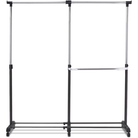 Stand appendiabiti da terra in acciaio con 6 ruote, Porta abiti regolabile 91-160x43x93-168cm, Nero