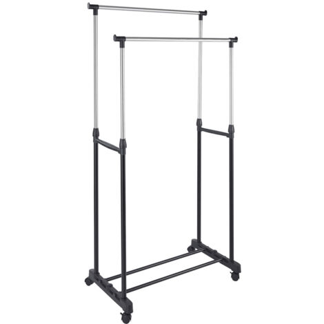 Stand Appendiabiti Doppio con Ruote Stender Regolabile in Altezza 80x40x160cm