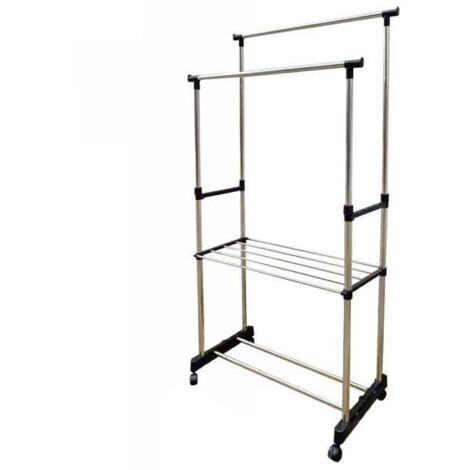 Stand Appendiabiti Doppio In Acciaio Con Ruote Aste Telescopiche Regolabile