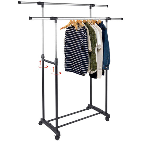 Stand Appendiabiti Doppio in Acciaio con Ruote Aste Telescopiche Regolabile PU