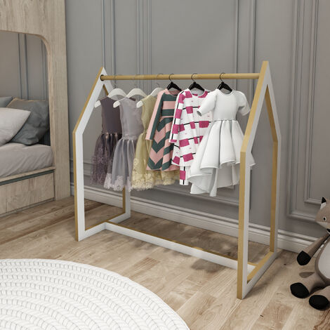 Stand Appendiabiti 'Værløse' a Forma di Casetta - Organizzatore Guardaroba a Misura di Bimbi Porta Abiti per Cameretta - Bianco [en.casa]