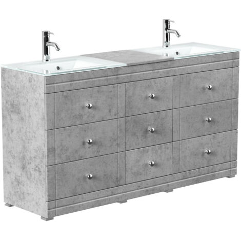 Stand Doppel Badmöbel Vitro Klassik inkl. Glasbecken SoftClose beton