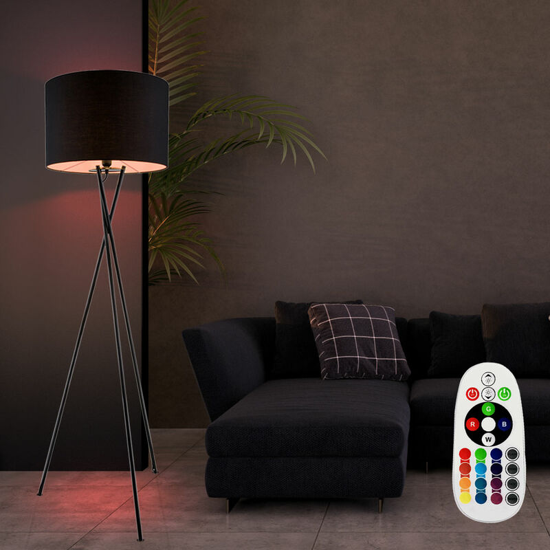 Lampadaire, variateur, télécommande tissu, trépied, plafonnier noir dans un ensemble comprenant des lampes LED RGB