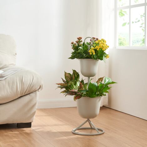 Stand Portapiante Alphen con 2 Vasi - Grigio chiaro [en.casa]
