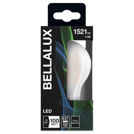 Standard E27, 11W, kaltweiße, mattierte LED-Glühbirne.