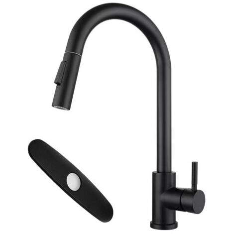 Standard G3/8" (EU) Ausziehbare Küchenarmatur mit abnehmbarem Sockel, Warm- und Kaltwassermischer aus Edelstahl, 360° schwenkbar (schwarz)