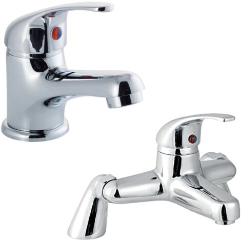 Standard Mono Basin Mixer Tap and Bath Filler Tap Set - Chrome