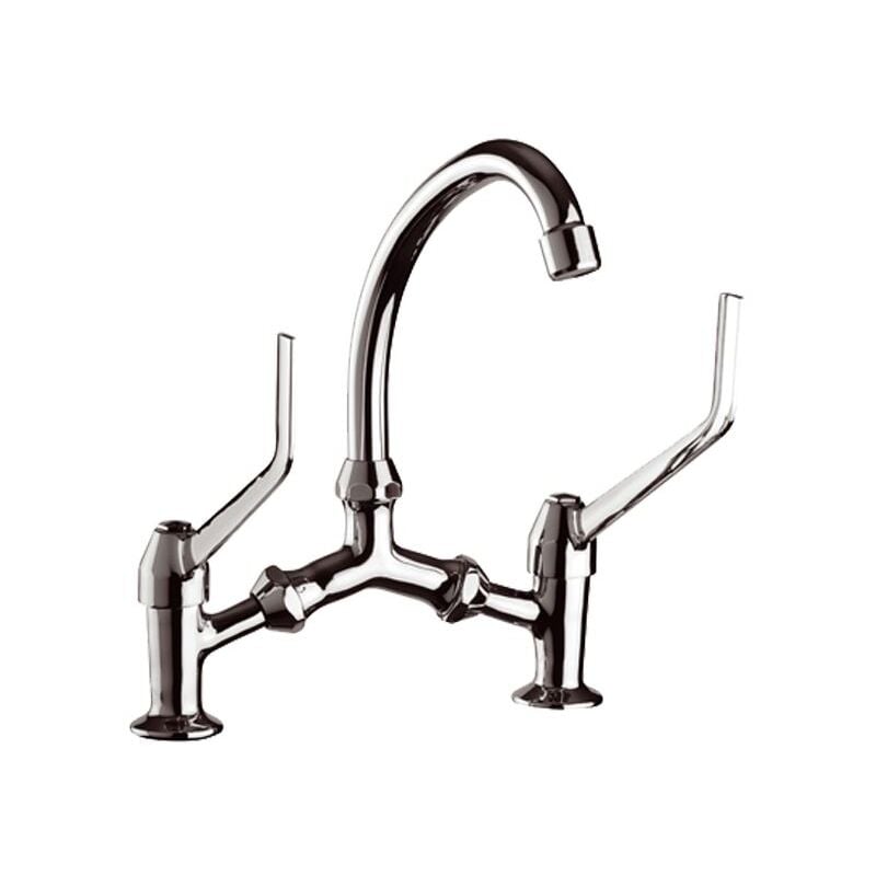2 Hole Basin Mixer Tap Chrome Two Extended Levers