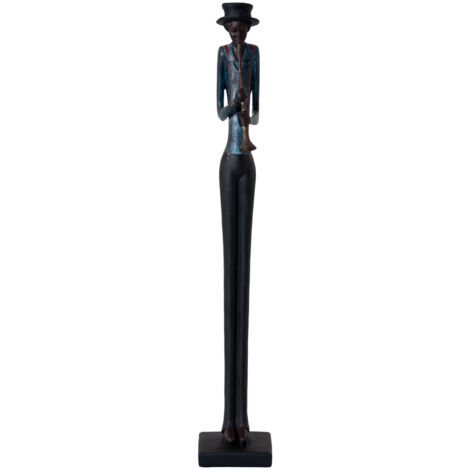 Standing Jazz Band Trumpeter Ornament - Resin - L10 x W10 x H60 cm - Brown/Blue