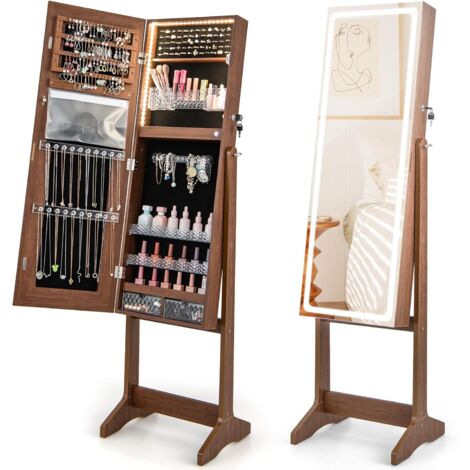 Standing Jewelry Cabinet w/ LED Lights 3 Adjustable Angles
