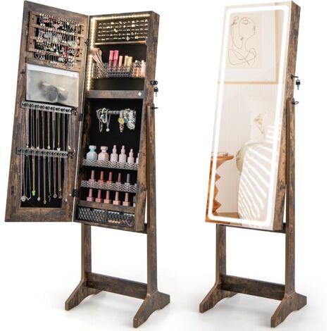 Standing Jewelry Cabinet w/ LED Lights 3 Adjustable Angles
