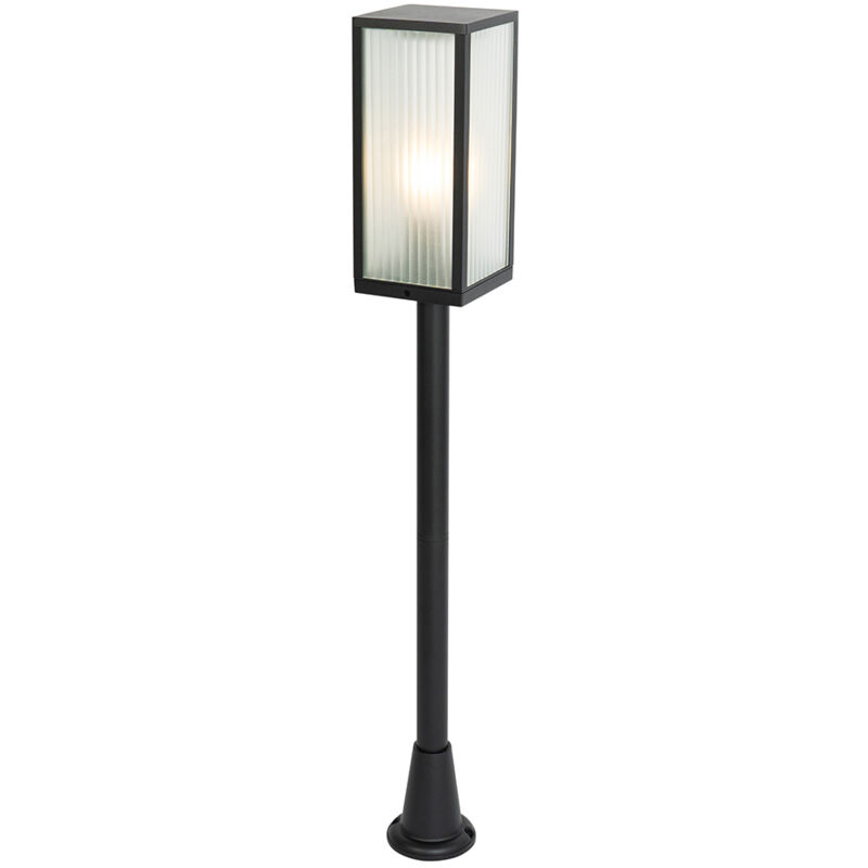 Qazqa Outdoor Floor Lamp Black With Ribbed Glass 100 Cm Ip44 - Charlois Ribbed