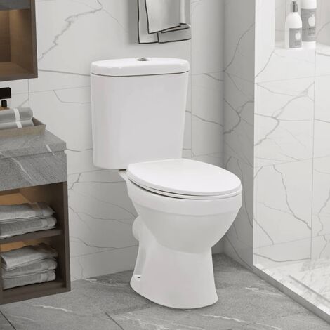Standing Toilet with Cistern and Soft Close Seat Ceramic White - White