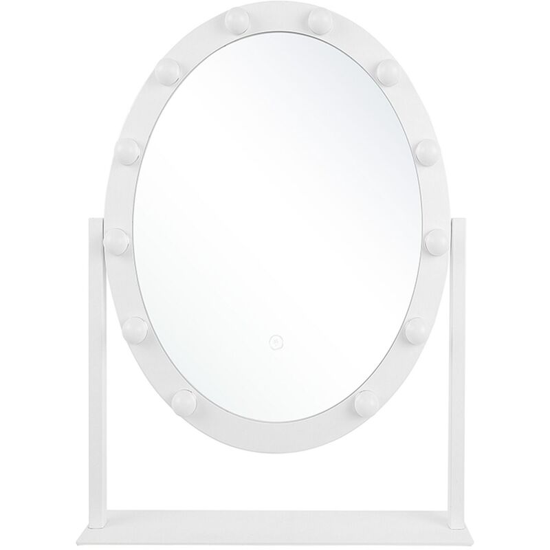 Glam Standing Oval Mirror White Frame LED Lights Classic Rostrenen